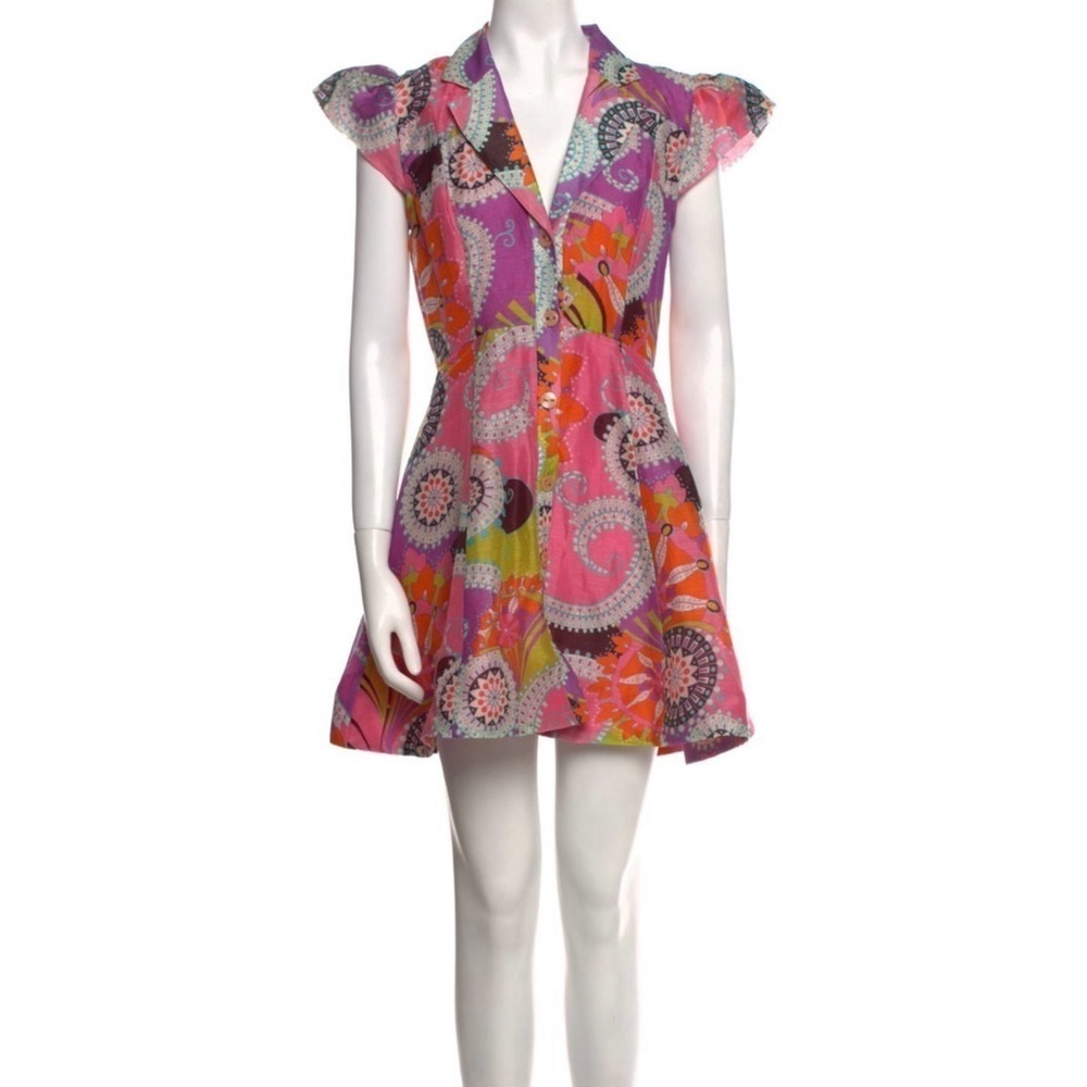 Alexis Linen Silk Blend A-Line Mini Dress XS Pink Purple Button - Picture 3 of 7